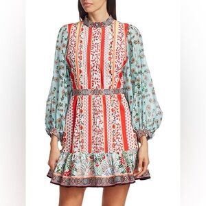 Alice + Olivia Red and Blue Floral Long Sleeve Dress